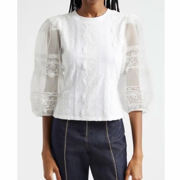 cinq a sept Tops - Cinq à Sept White Lace Detail Blouse